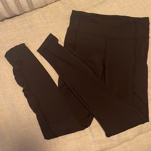 Lululemon Black Speed Tight with ruched calf, pockets on both sides and in back